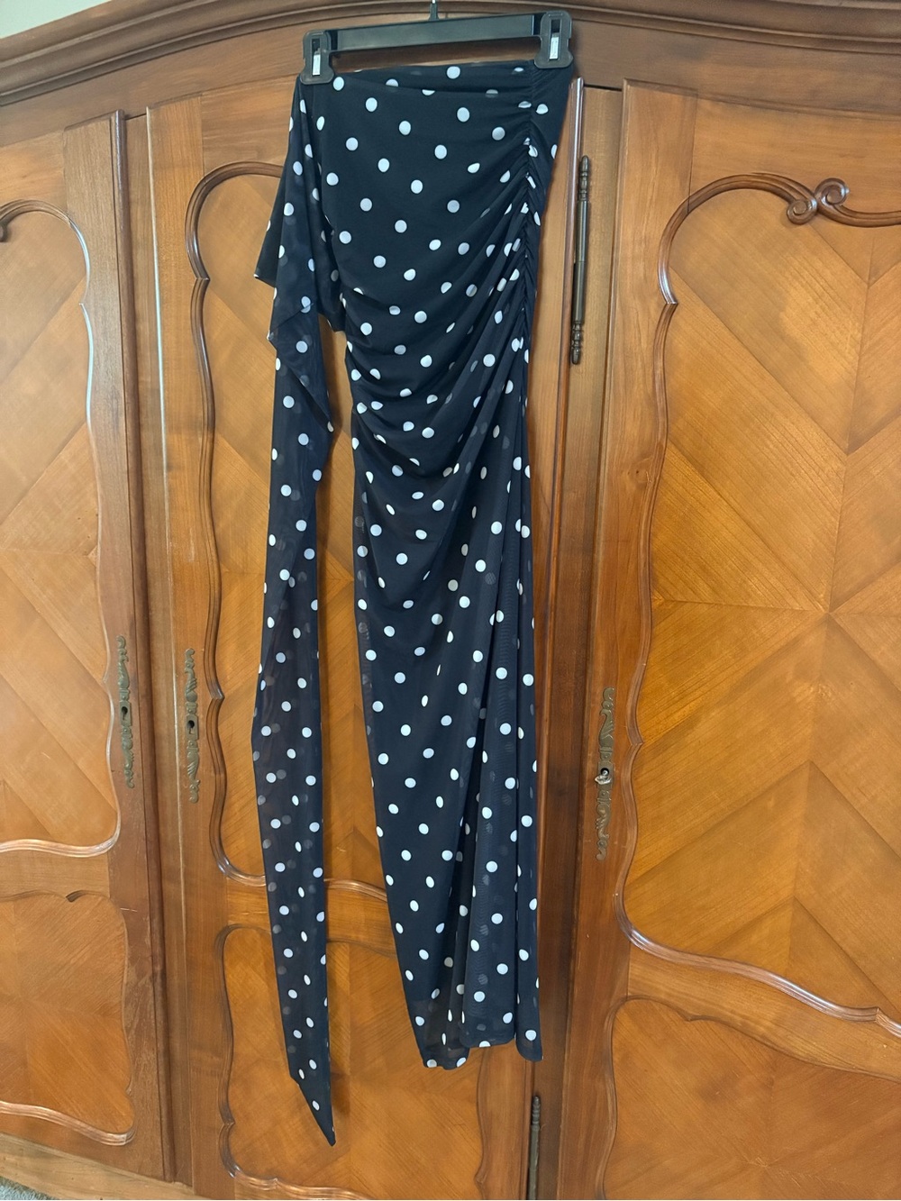 ASOS Black Polka Dot One-Shoulder Drape Midi Dress size small #1287 - Picture 3 of 6